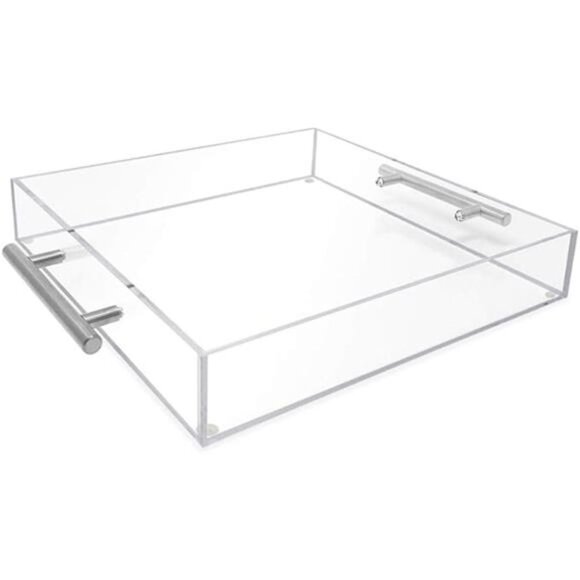 Clear Acrylic Serving Tray (12x12) with Silver Metal Handles, Spill-Proof - Picture 8 of 8